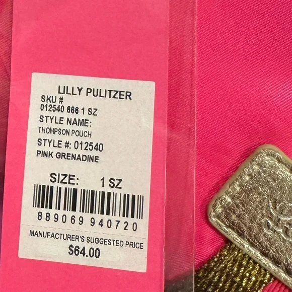 NWT Lilly Pulitzer Pink Grenadine Thompson Cosmetic Bag with Gold Accents - Picture 4 of 4